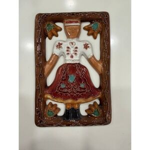 Folk Art Girl Wall Hanging Tile Hungarian Dutch German